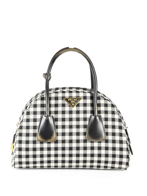 prada black and white checkered purse